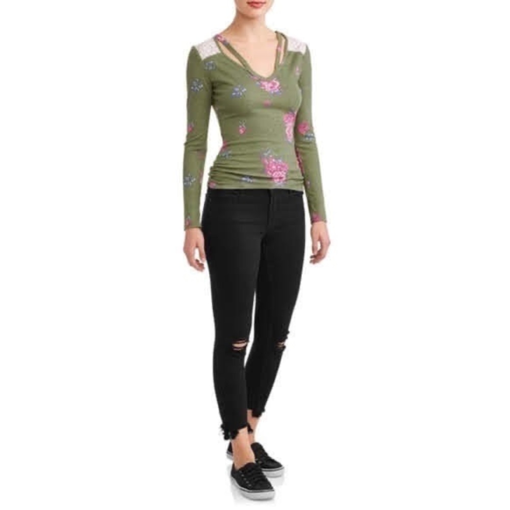 3/$20 Ribbed Top, Green Floral - Picture 4 of 8